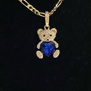 Gold Plated Bear With Blue Heart Pendant